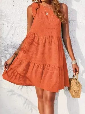 Textured Tied Single Shoulder Mini Dress