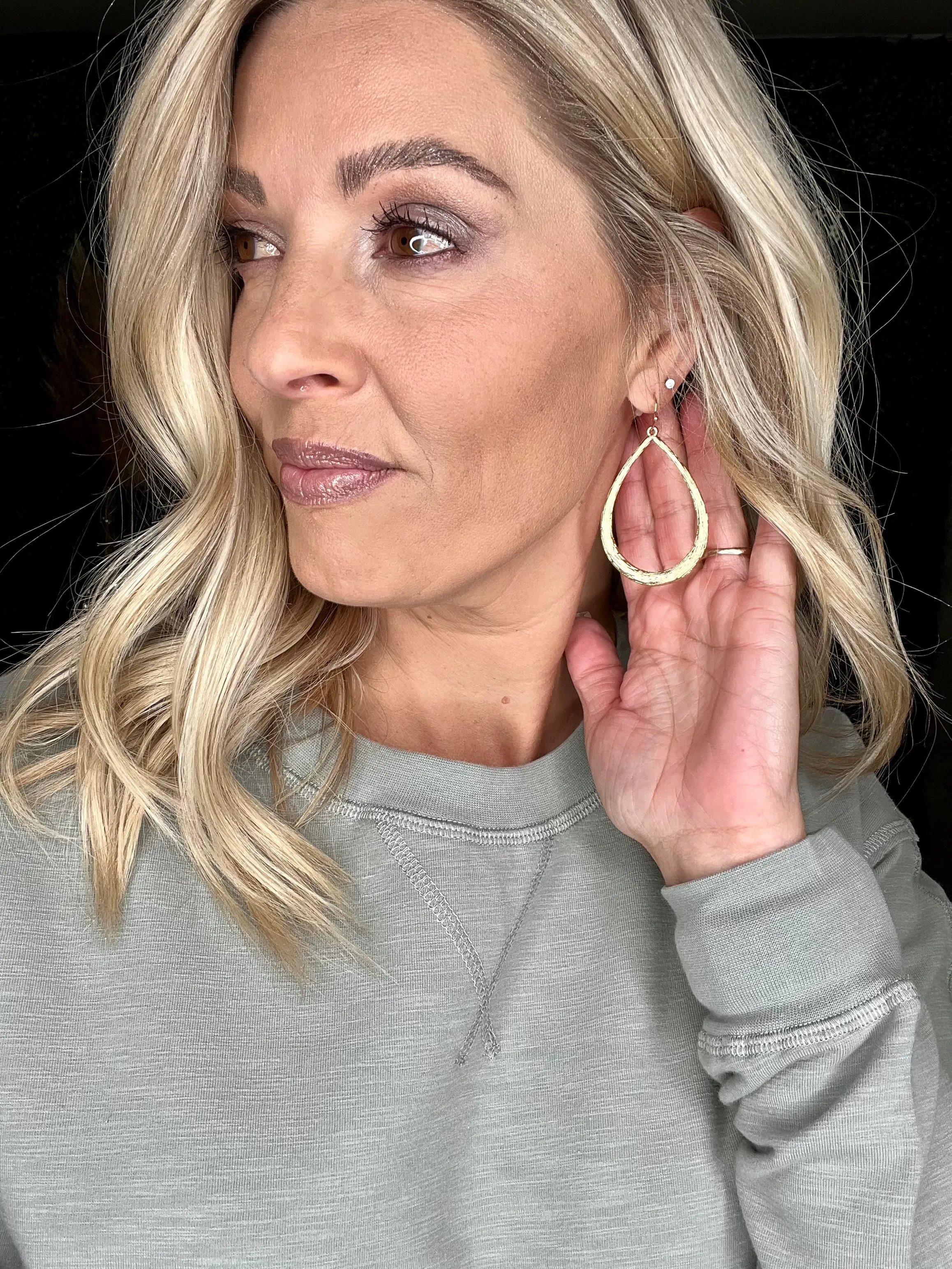 Textured Wide Teardrop Earrings, Worn Gold