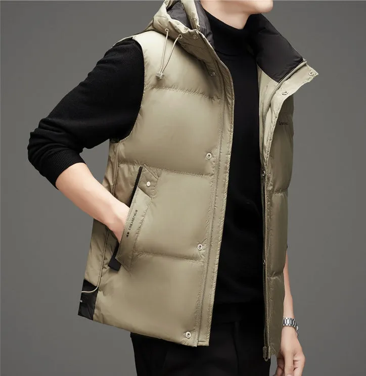 Thickened Quilted Men's Puffer Vest for Winter Warmth
