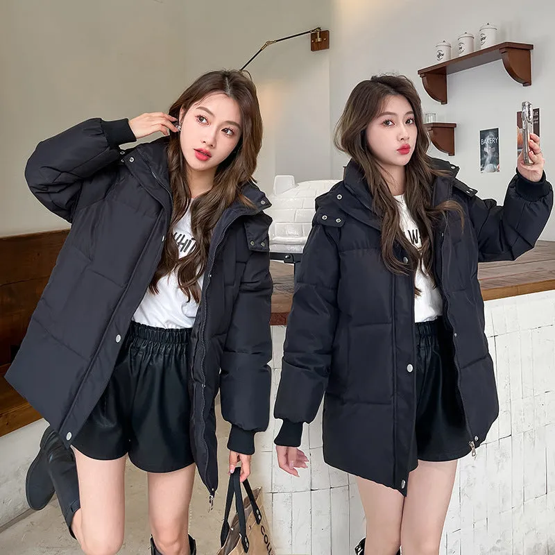 Thickened Solid Hooded Puffer Jacket - Versatile Women's Outerwear