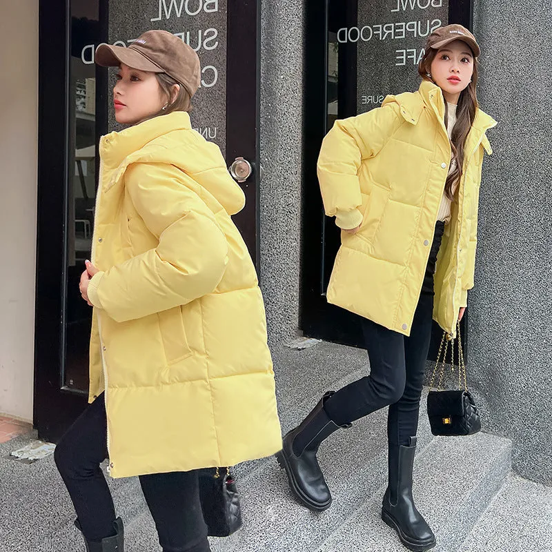 Thickened Solid Hooded Puffer Jacket - Versatile Women's Outerwear