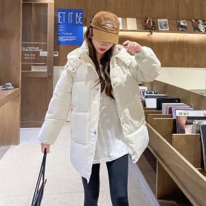 Thickened Solid Hooded Puffer Jacket - Versatile Women's Outerwear