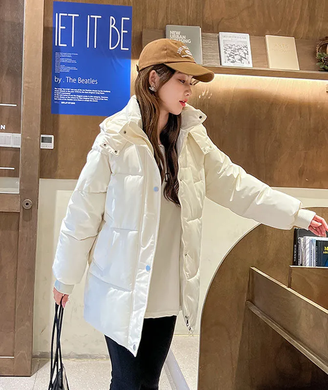 Thickened Solid Hooded Puffer Jacket - Versatile Women's Outerwear