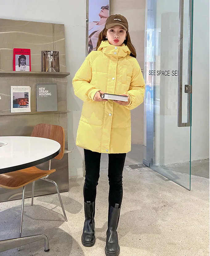 Thickened Solid Hooded Puffer Jacket - Versatile Women's Outerwear