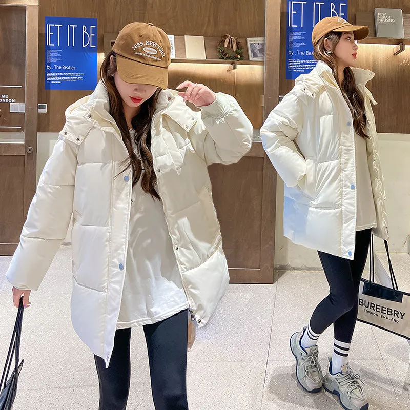 Thickened Solid Hooded Puffer Jacket - Versatile Women's Outerwear