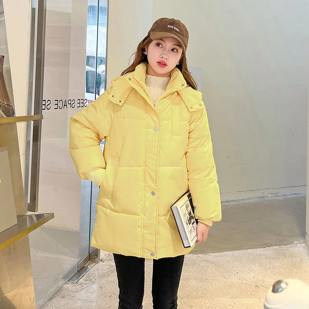 Thickened Solid Hooded Puffer Jacket - Versatile Women's Outerwear