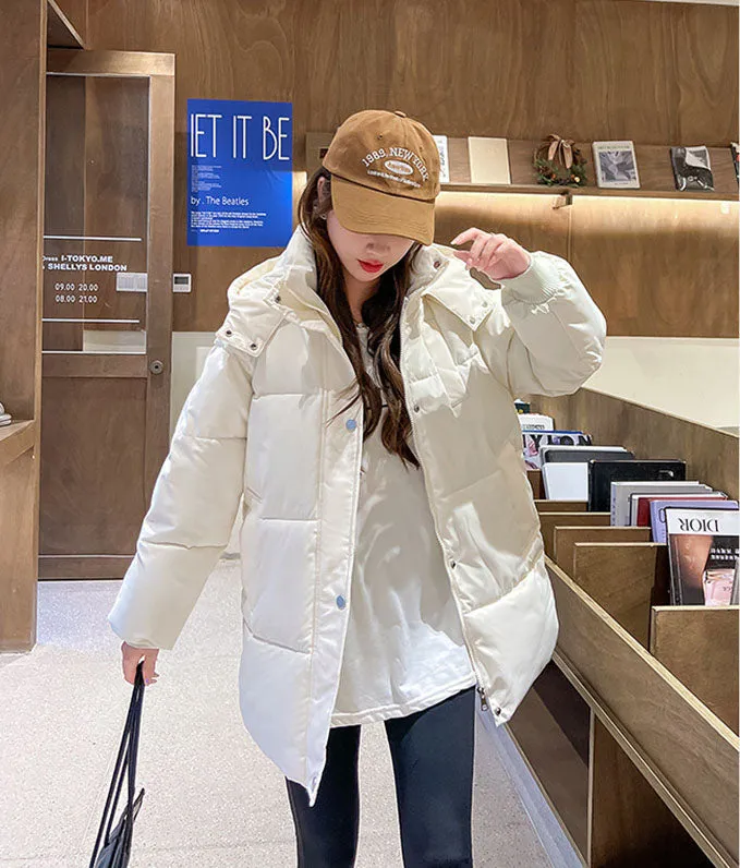 Thickened Solid Hooded Puffer Jacket - Versatile Women's Outerwear