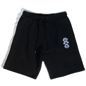 'Three Wise Monkeys' Embroidered Black Jogger Shorts