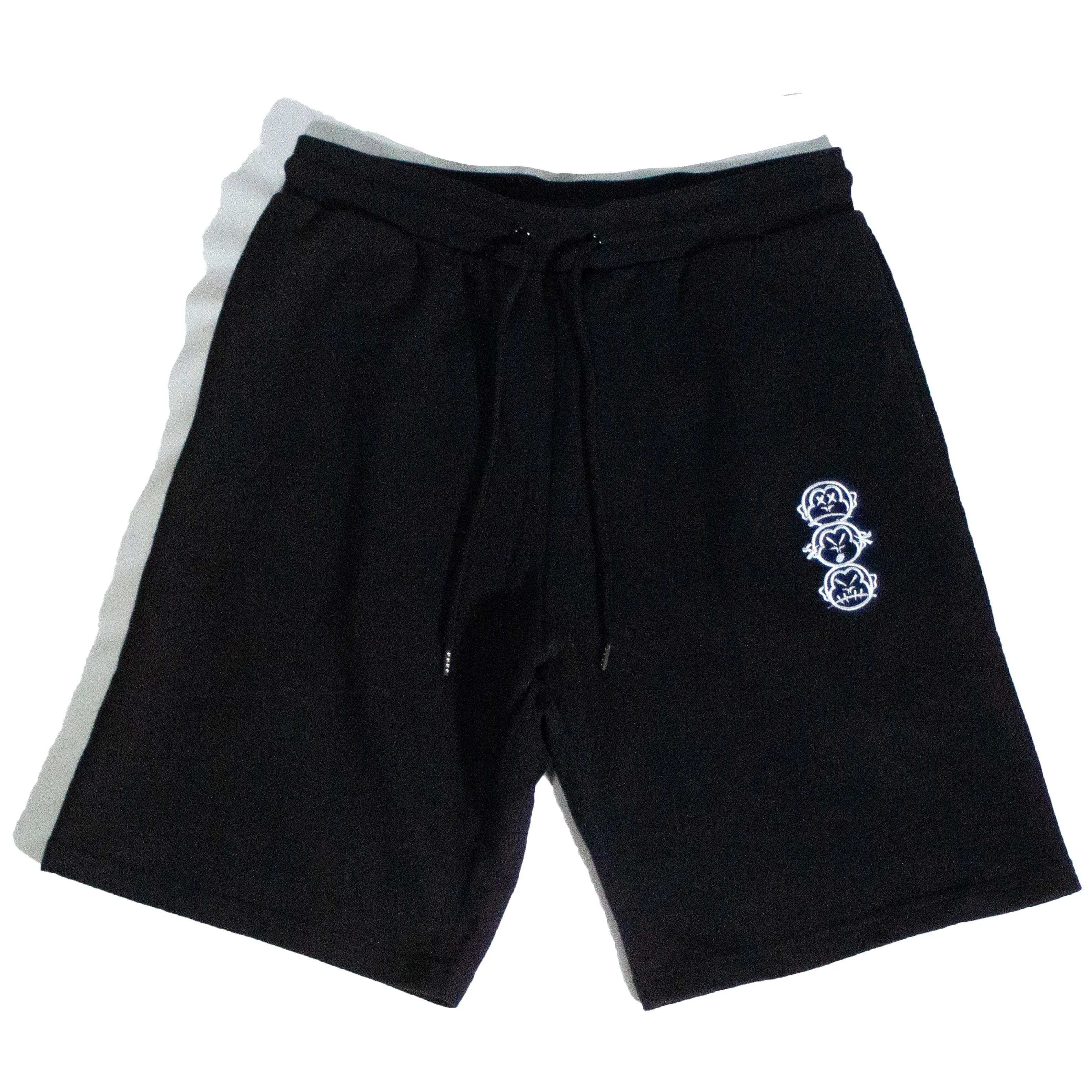 'Three Wise Monkeys' Embroidered Black Jogger Shorts