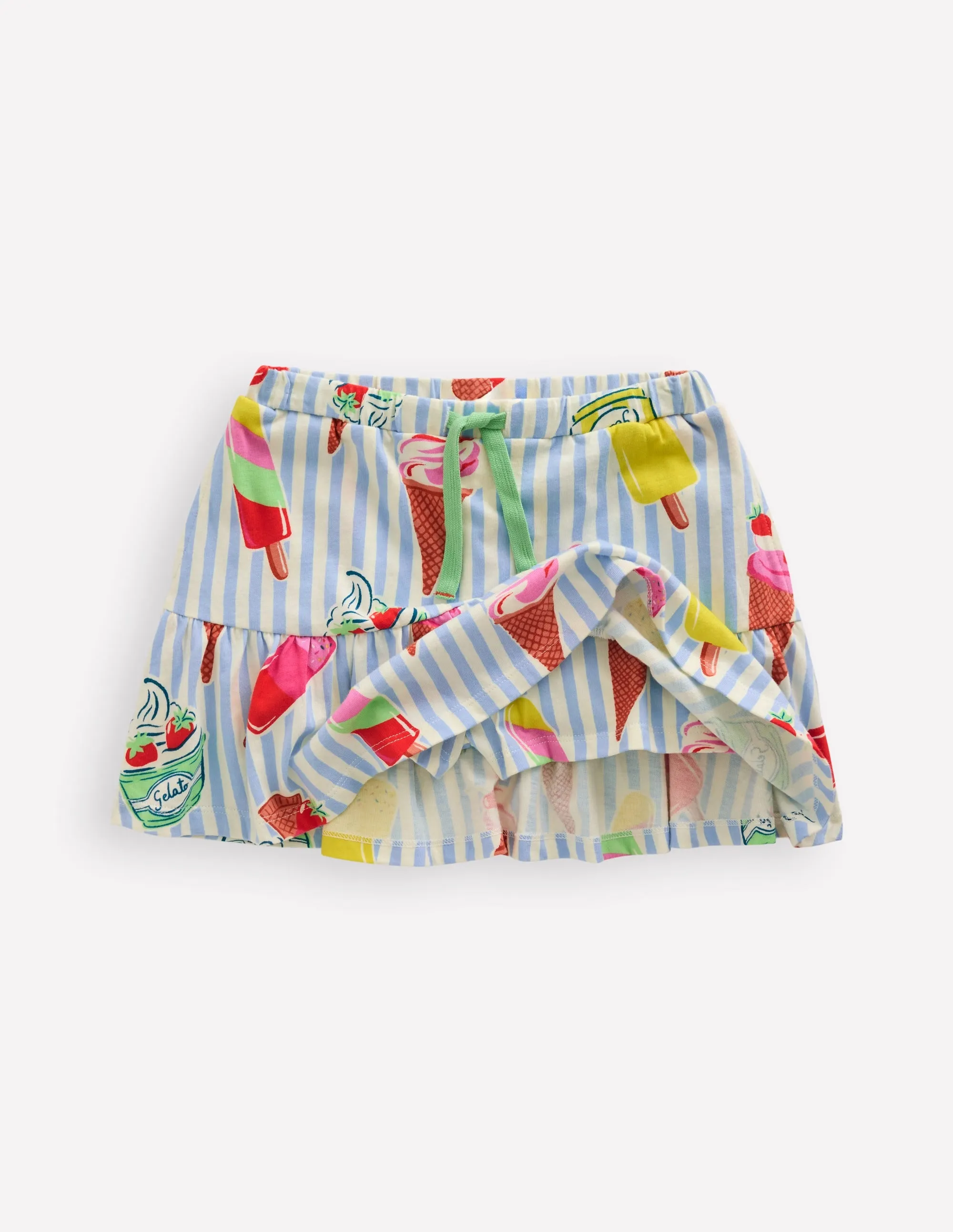 Tiered Jersey Skort-Vintage Blue Ice Cream Stripe