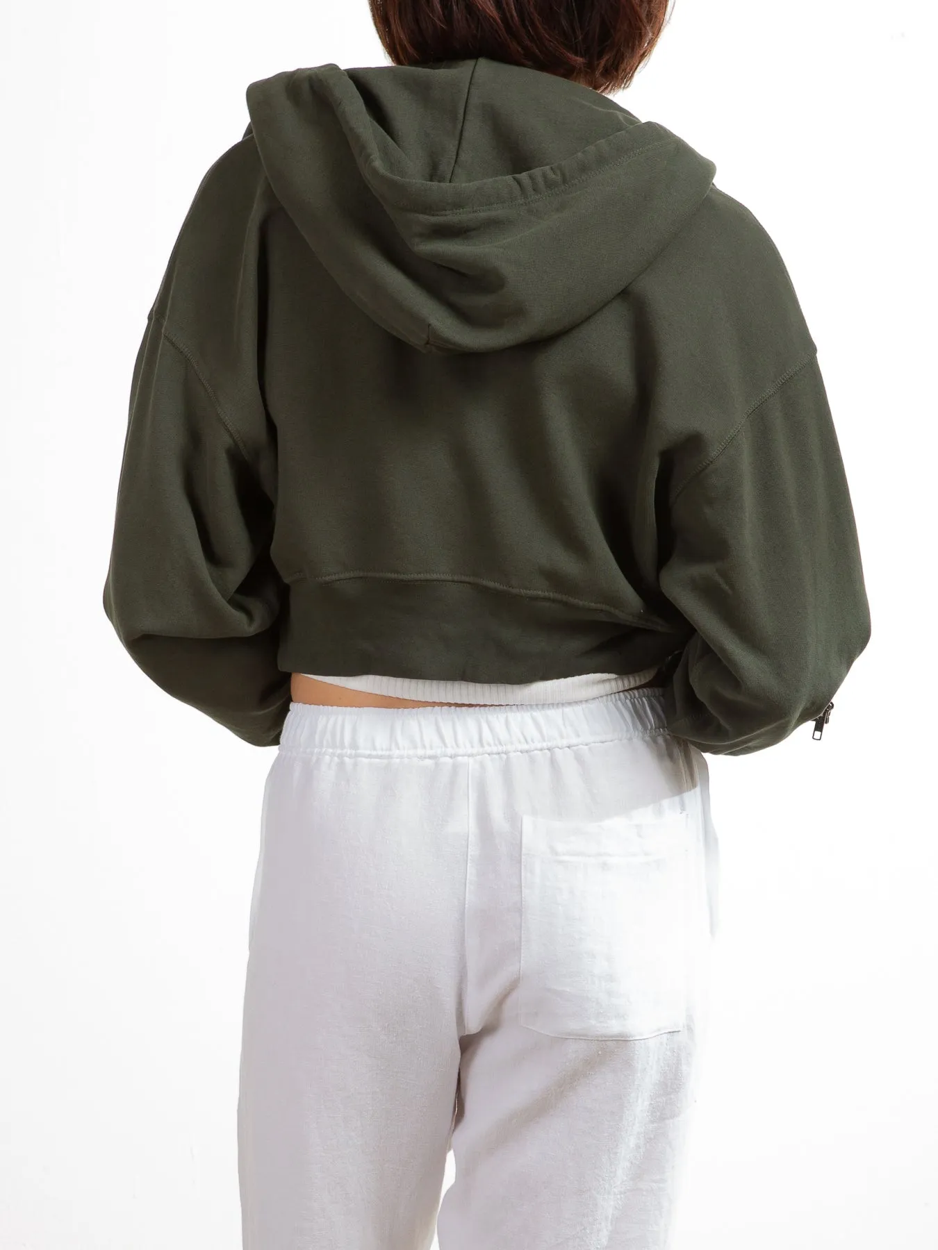 Tiffany Cropped Zip Hoodie in French Terry - Hunter