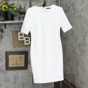 Tommy Hilfiger Womens Textured Knit Short Sleeve Ponte Dress White 8