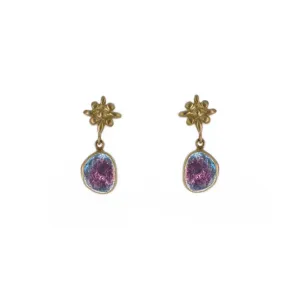 Tourmaline Slice Gold Drop Earrings