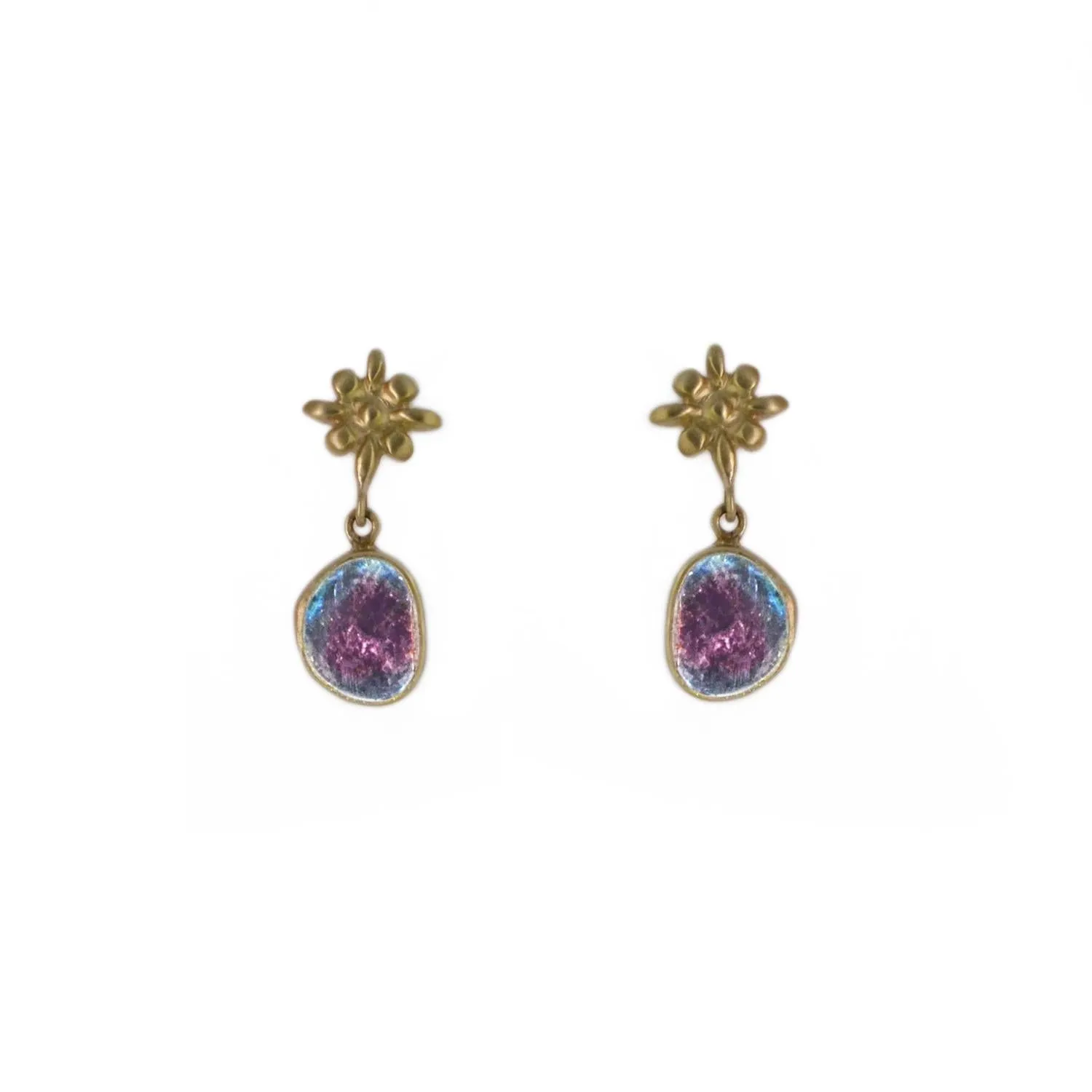 Tourmaline Slice Gold Drop Earrings