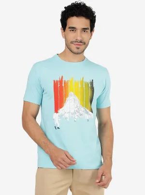 Turquoise Blue Printed Slim Fit T-Shirt | JadeBlue