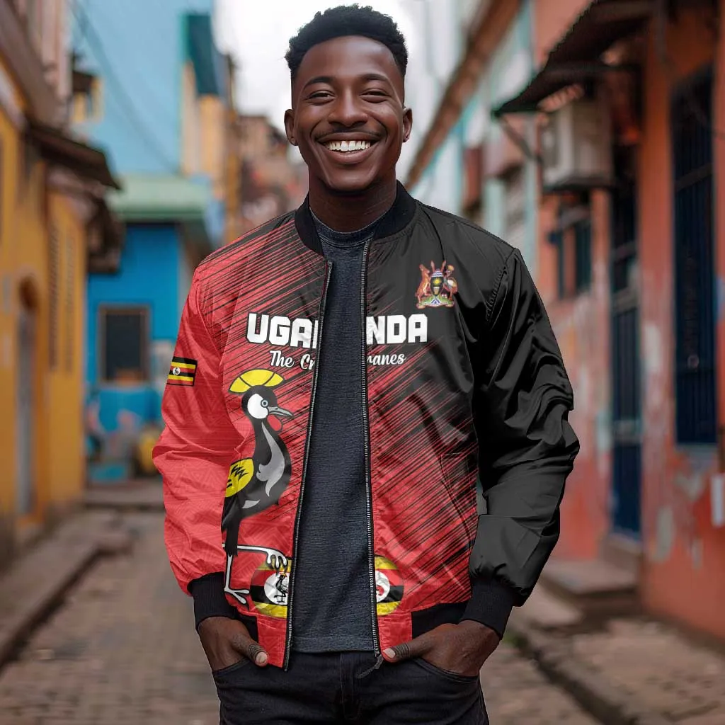 Uganda Football Custom Bomber Jacket African Pattern Mix Grunge Style - Red Color LT15