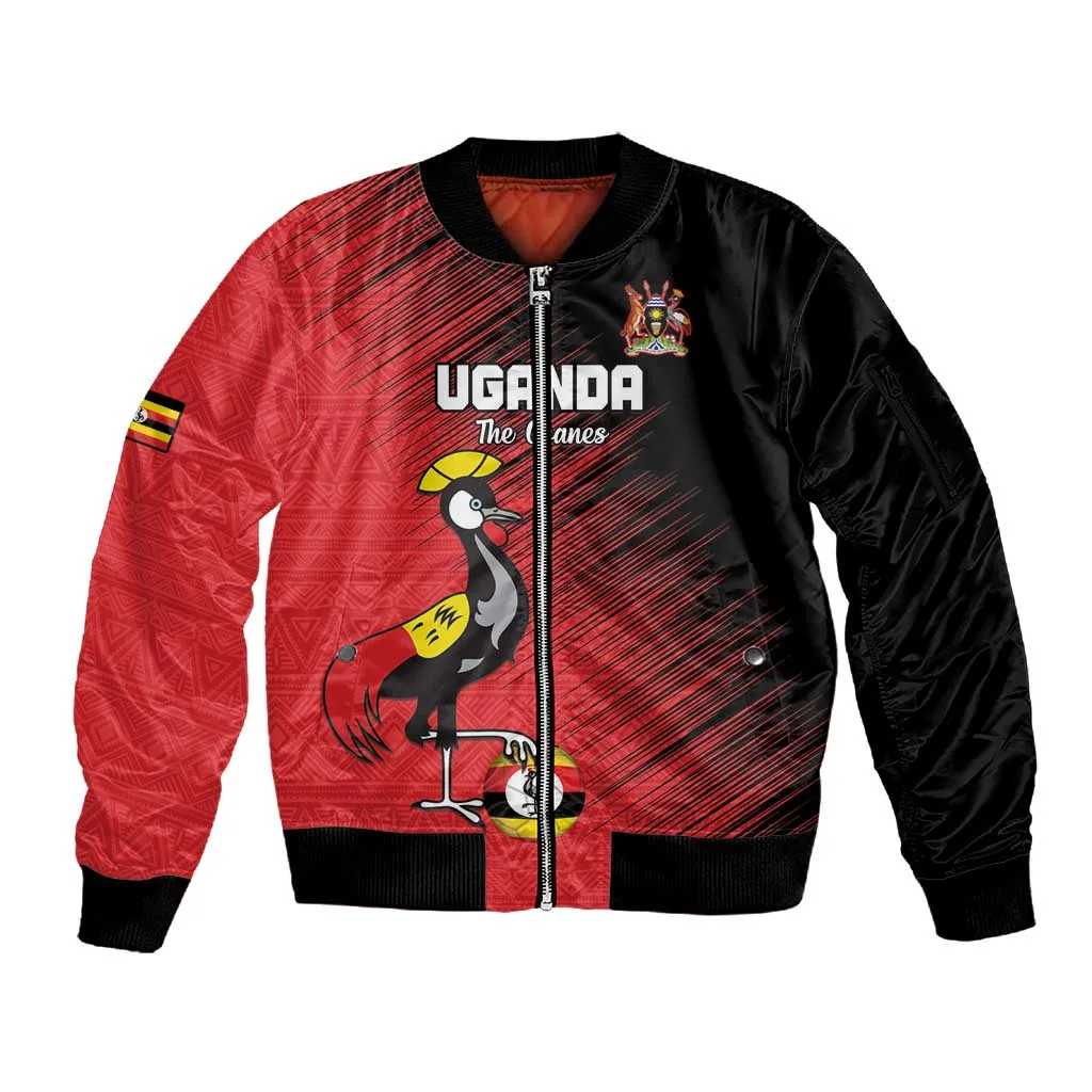 Uganda Football Custom Sleeve Zip Bomber Jacket African Pattern Mix Grunge Style - Red Color LT15