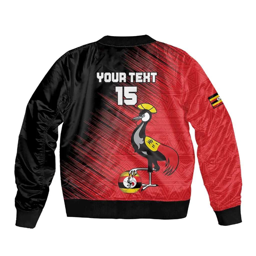 Uganda Football Custom Sleeve Zip Bomber Jacket African Pattern Mix Grunge Style - Red Color LT15