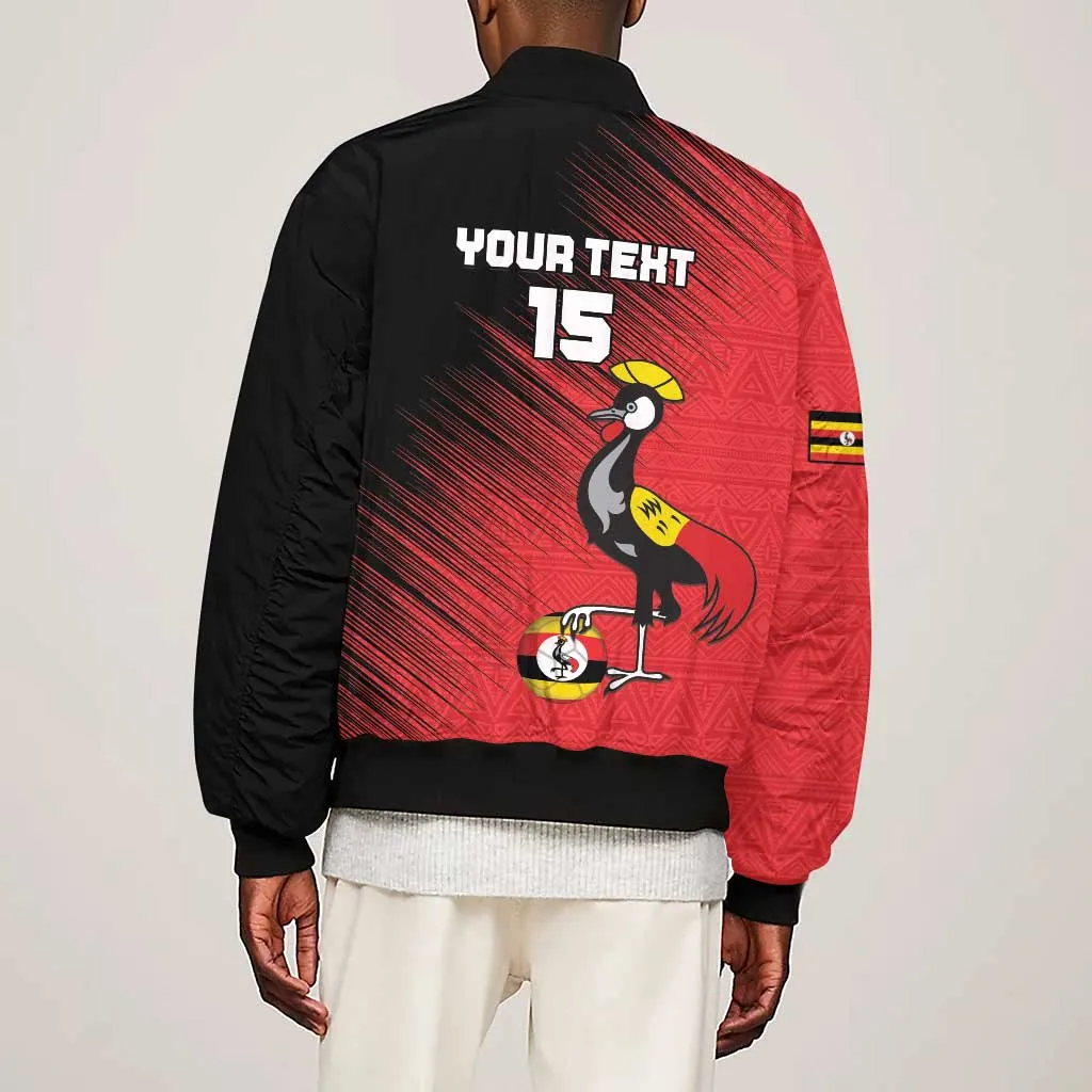 Uganda Football Custom Sleeve Zip Bomber Jacket African Pattern Mix Grunge Style - Red Color LT15