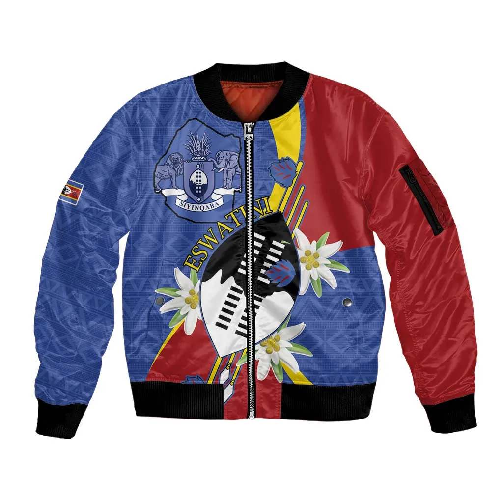 Umbuso weSwatini Sleeve Zip Bomber Jacket Nguni Shield Edelweiss Flower LT15