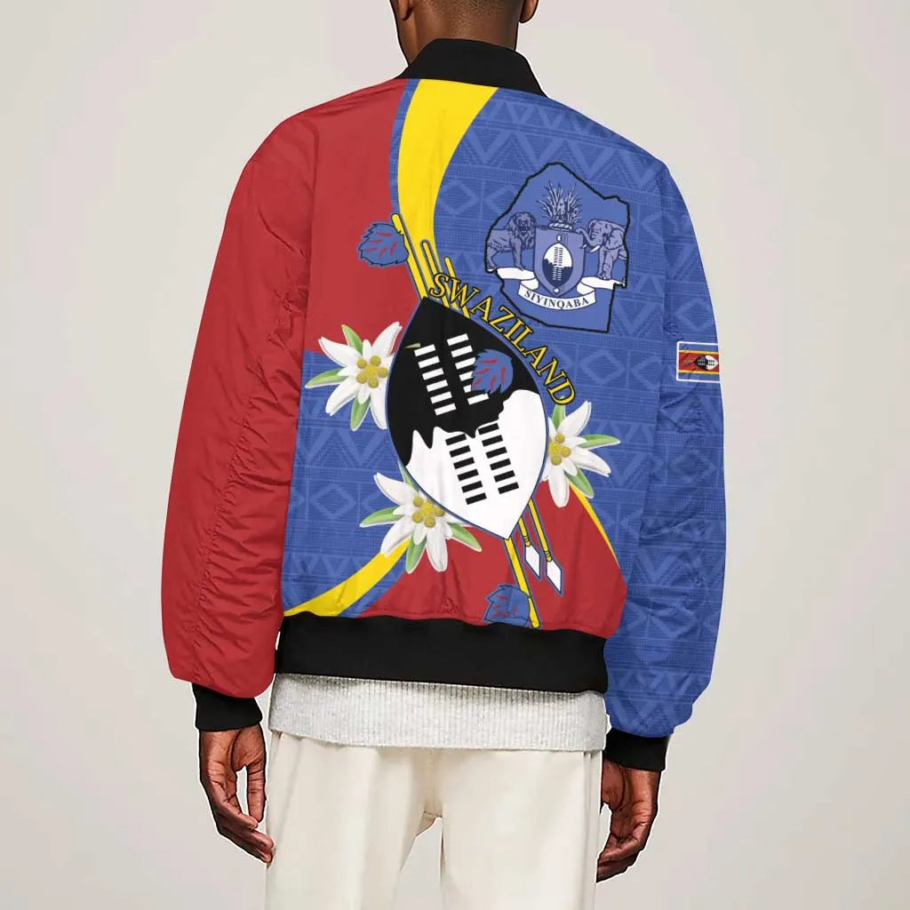 Umbuso weSwatini Sleeve Zip Bomber Jacket Nguni Shield Edelweiss Flower LT15
