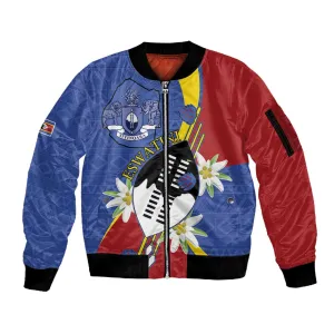 Umbuso weSwatini Sleeve Zip Bomber Jacket Nguni Shield Edelweiss Flower LT15