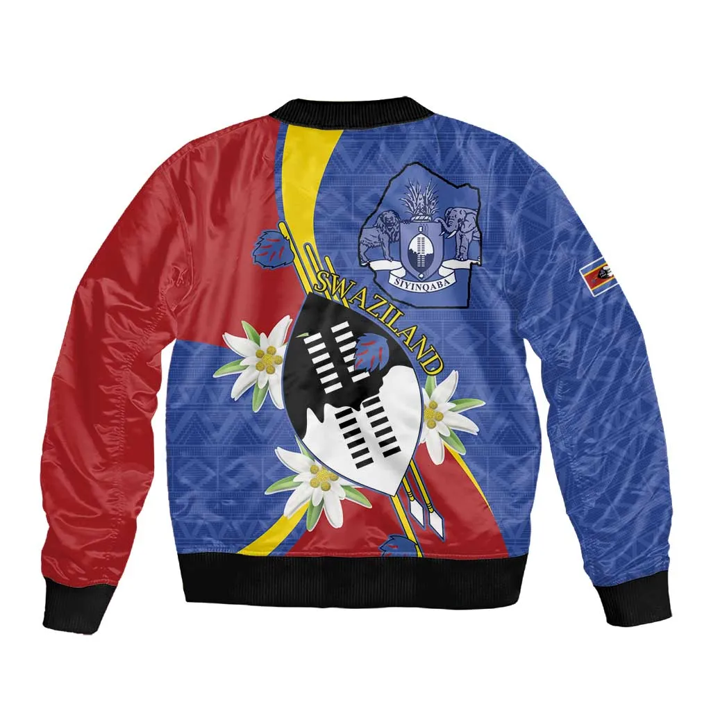 Umbuso weSwatini Sleeve Zip Bomber Jacket Nguni Shield Edelweiss Flower LT15