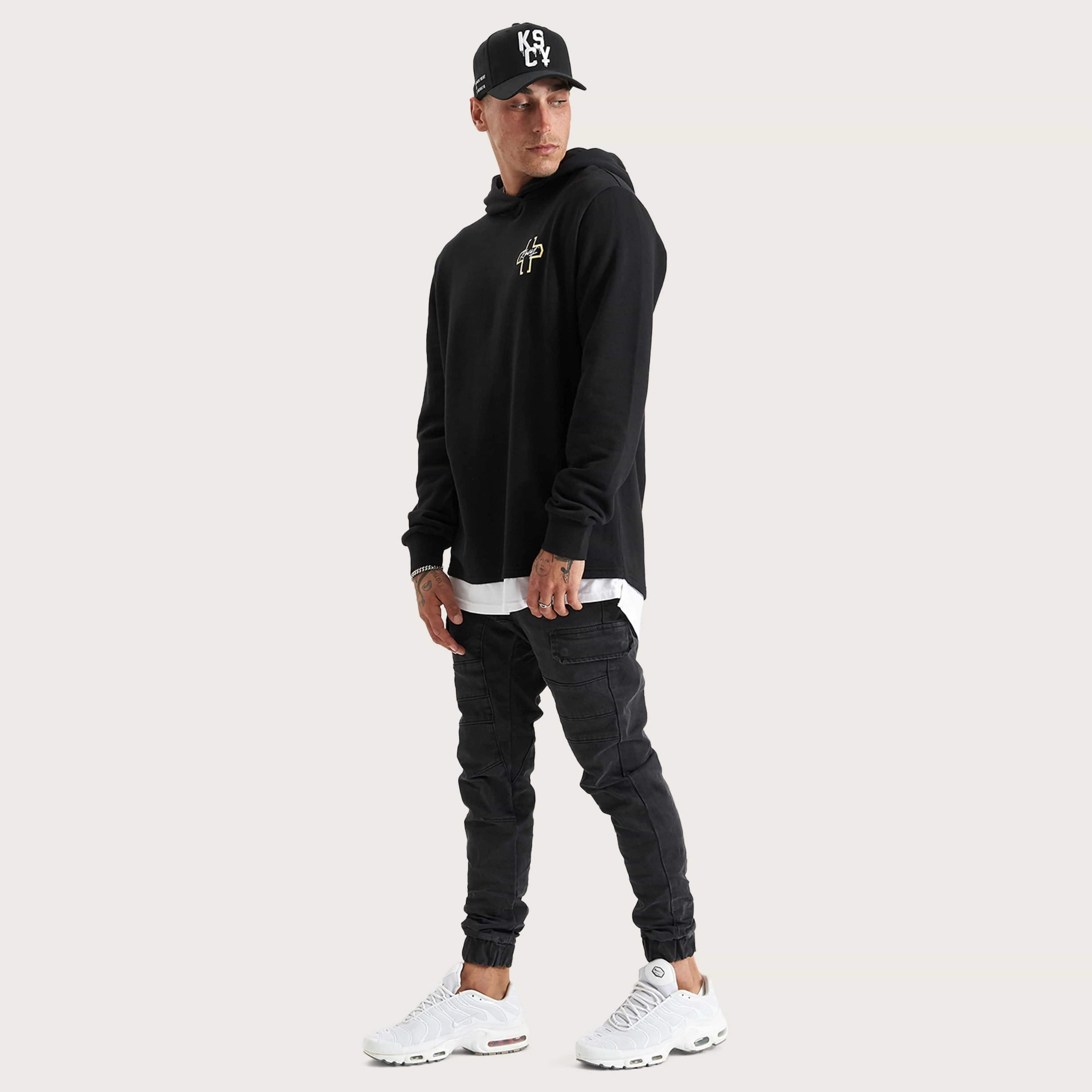 Unbowed Dual Curved Layered Hoodie Jet Black