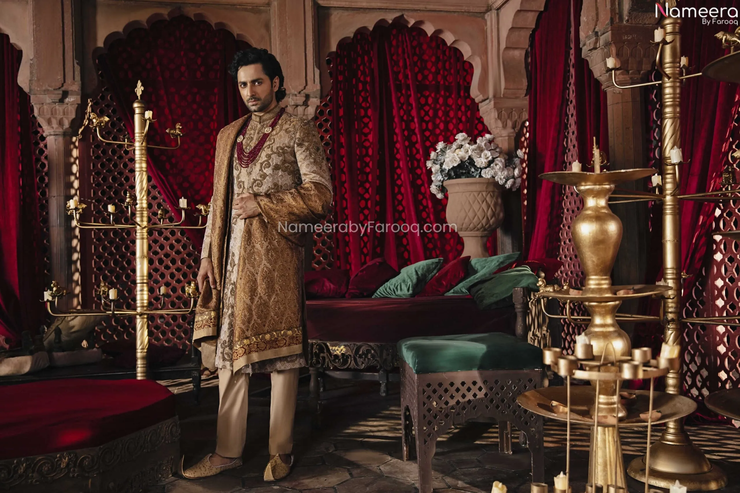 Unique Atlas Jamawar Mens Sherwani Wedding Attire #GN17