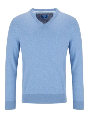 V-Neck Cotton Knitwear - Blue