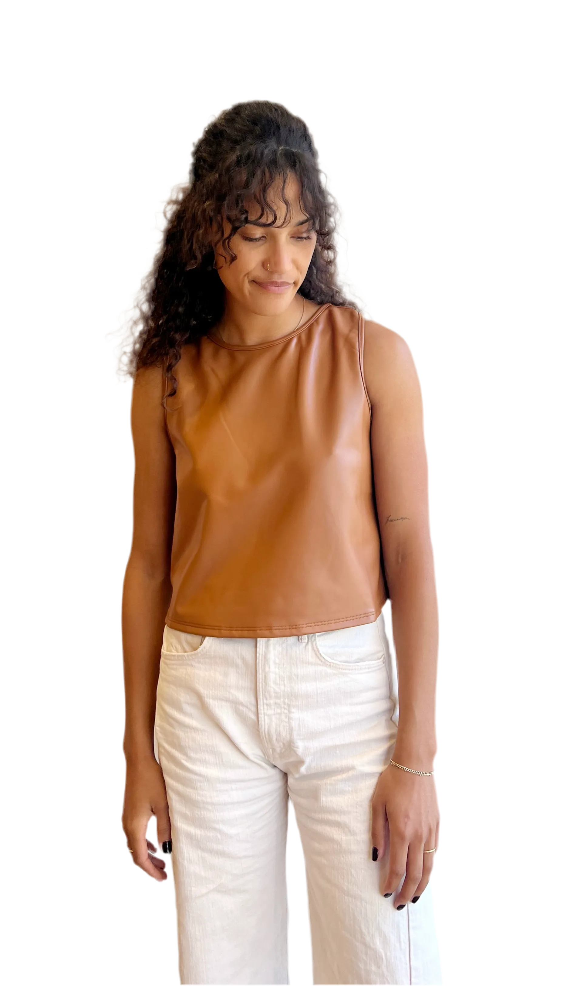 Vegan leather Tank Top in camel