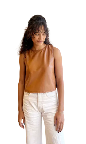Vegan leather Tank Top in camel