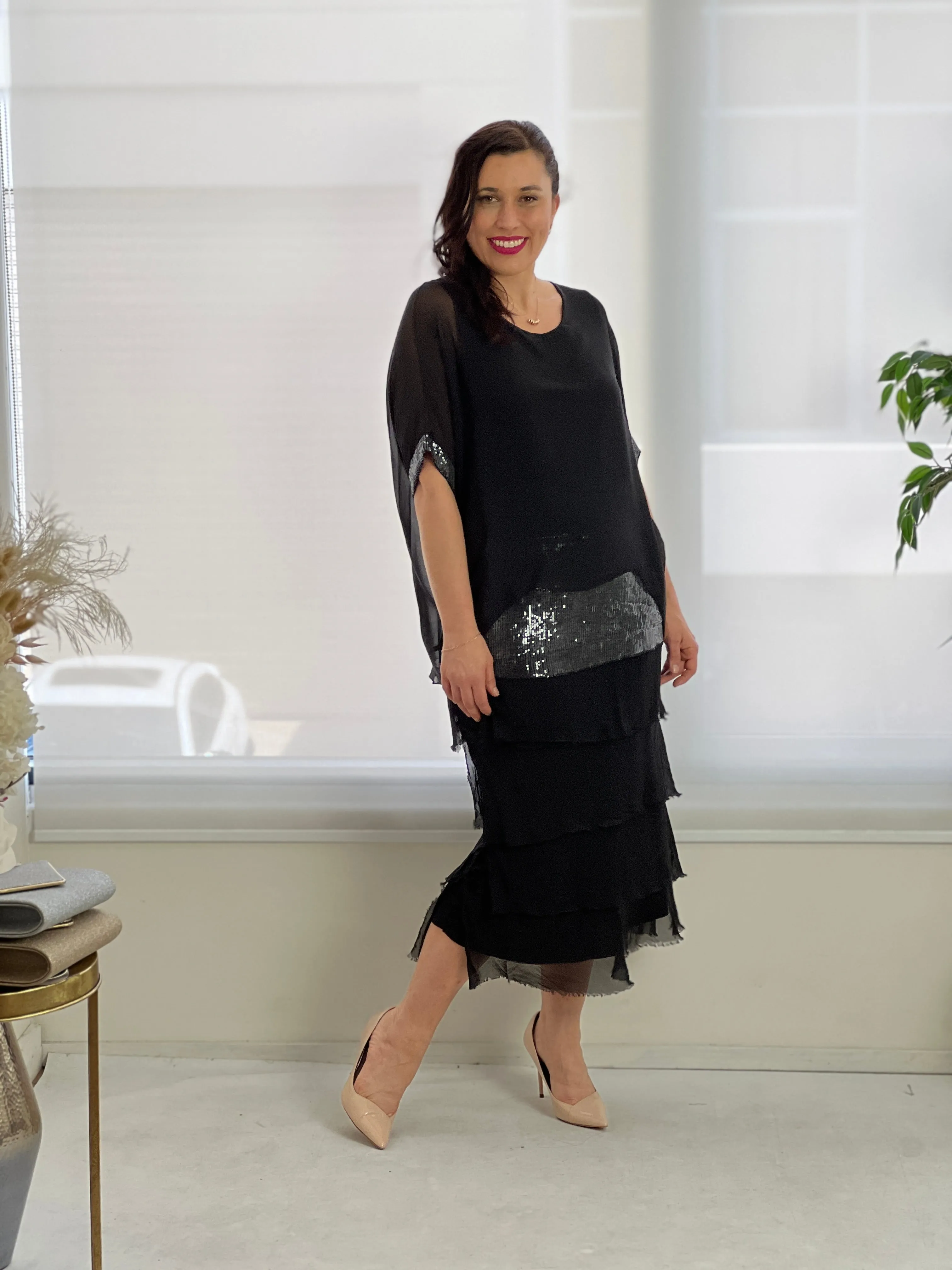 Vienna Black Silk Dress