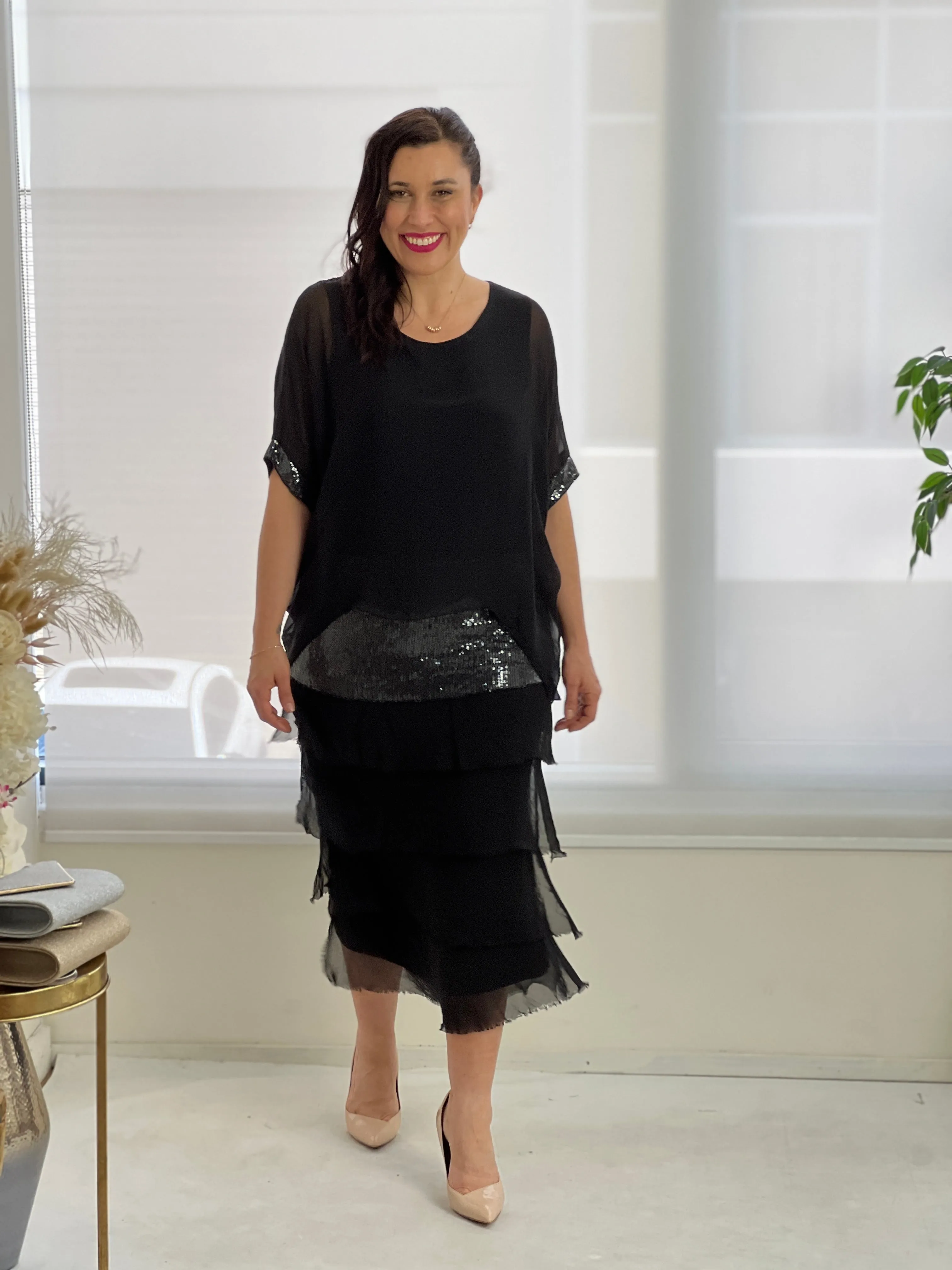 Vienna Black Silk Dress