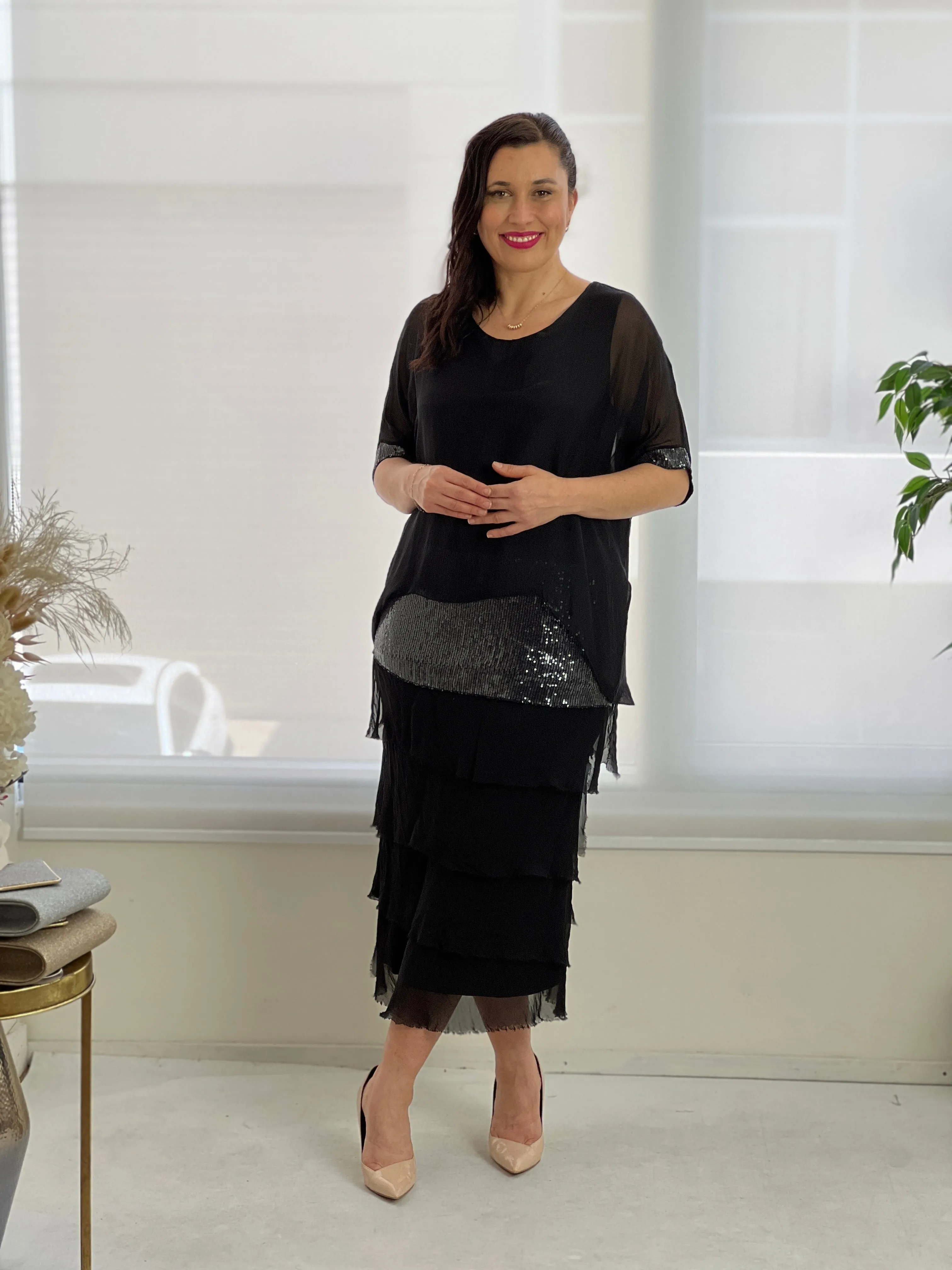 Vienna Black Silk Dress