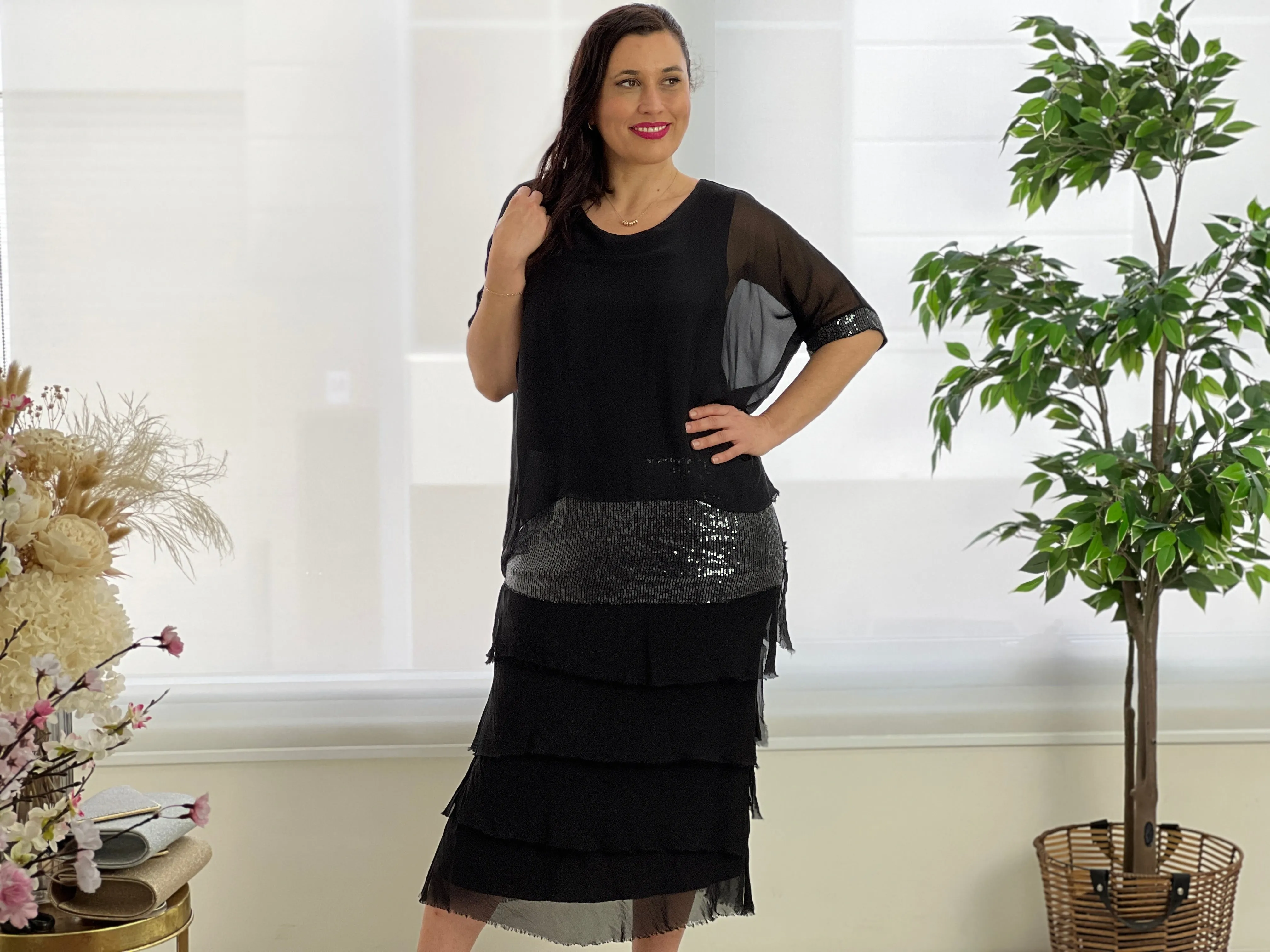 Vienna Black Silk Dress