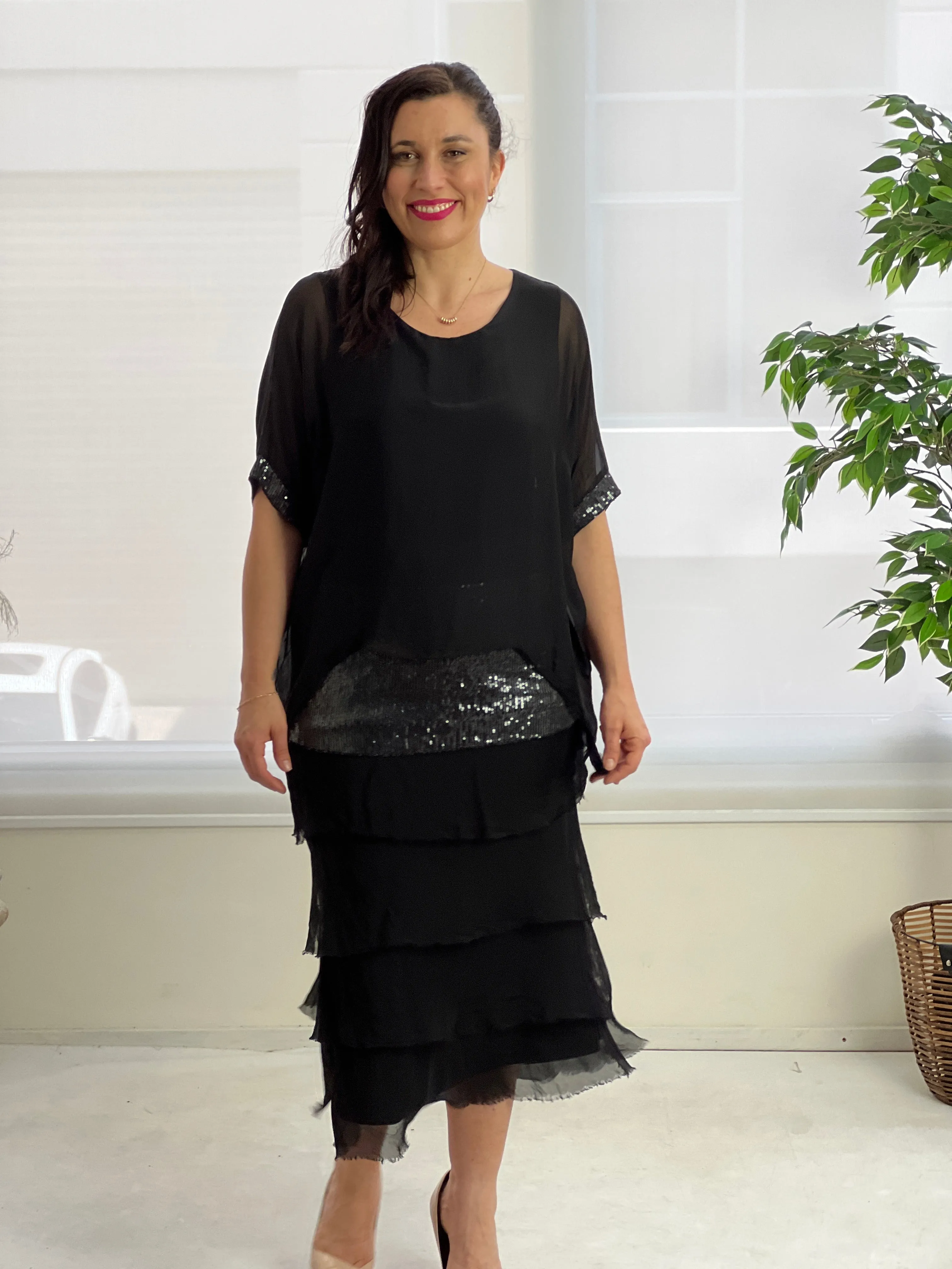 Vienna Black Silk Dress