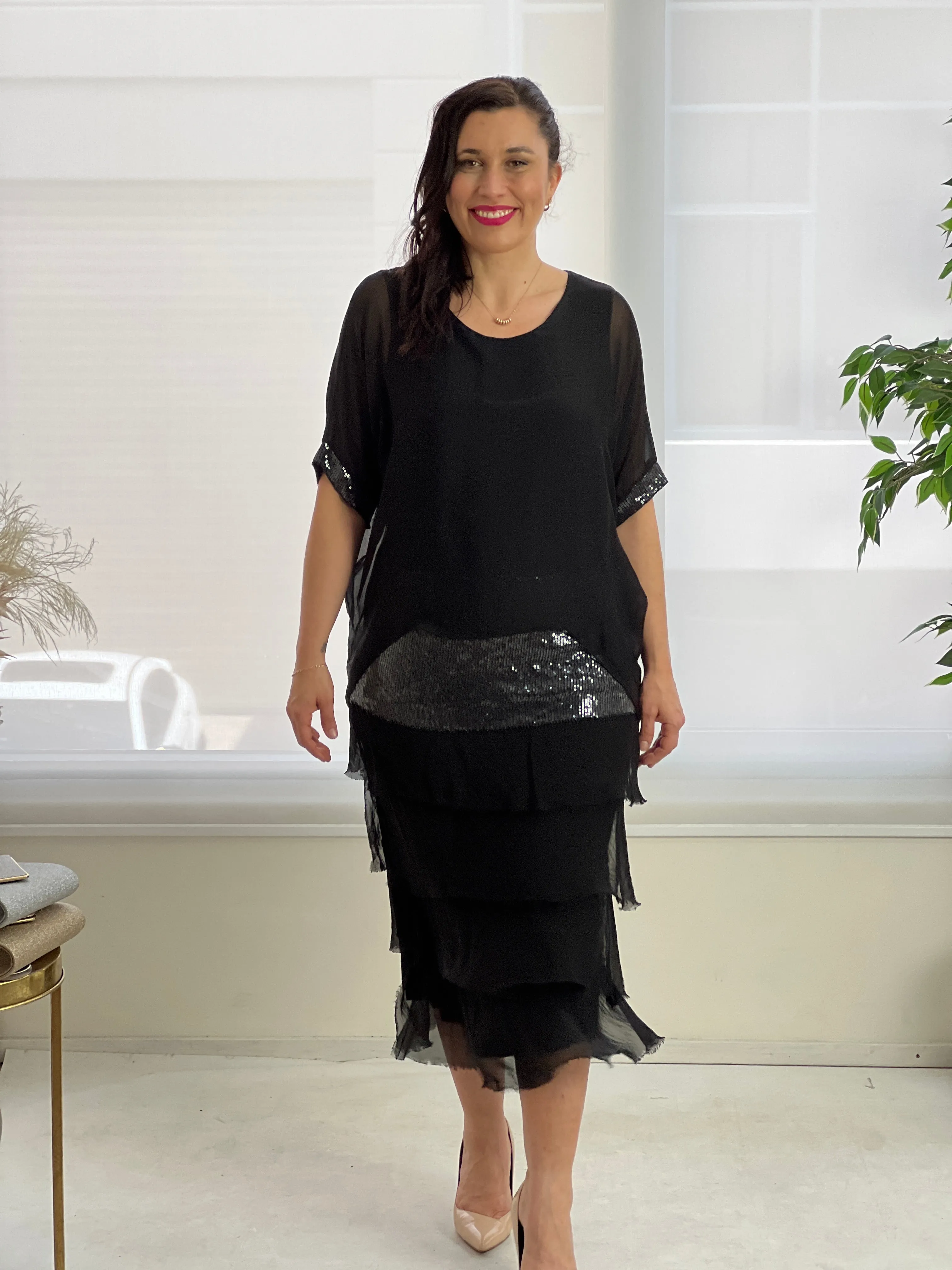 Vienna Black Silk Dress