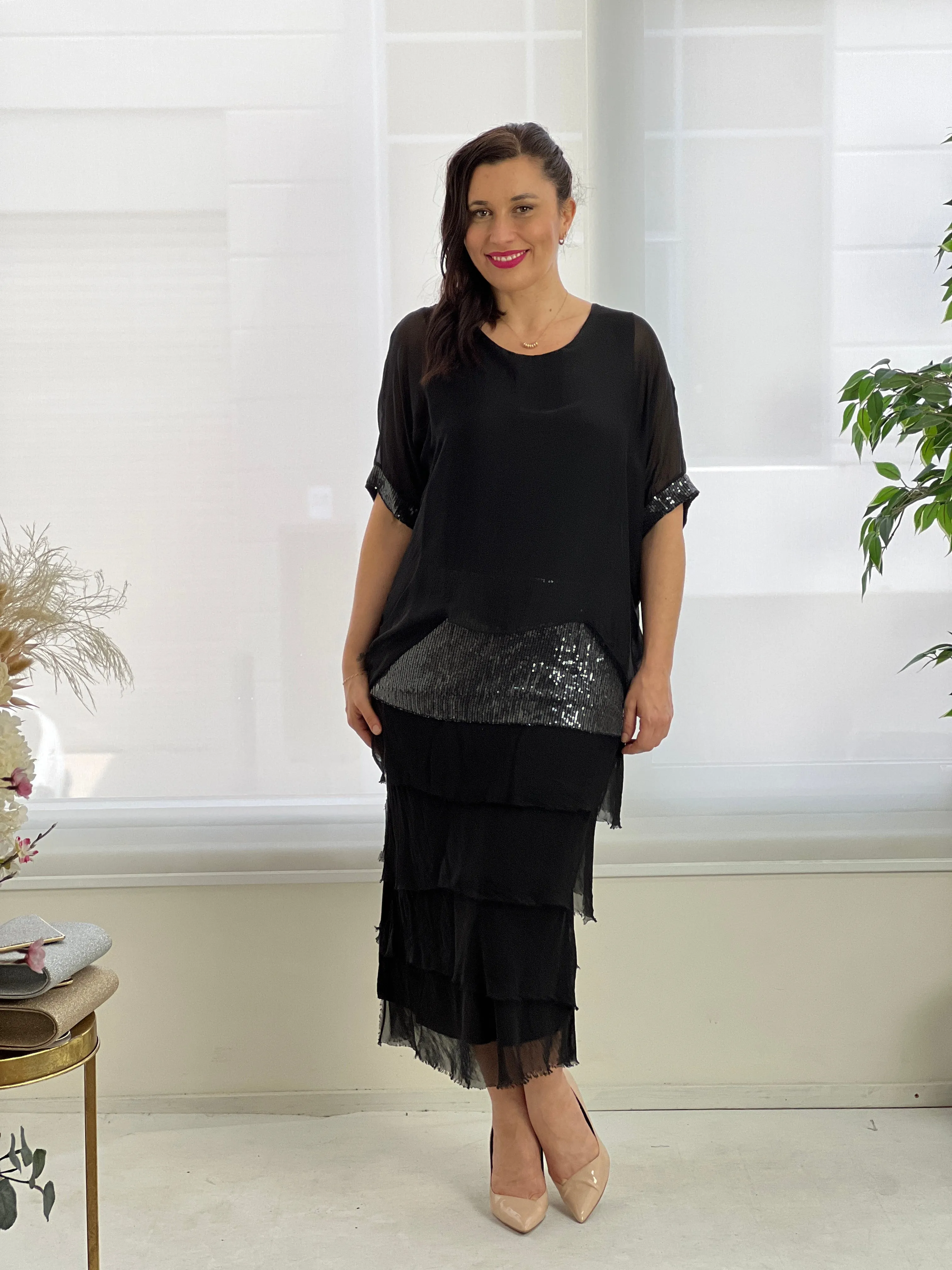 Vienna Black Silk Dress