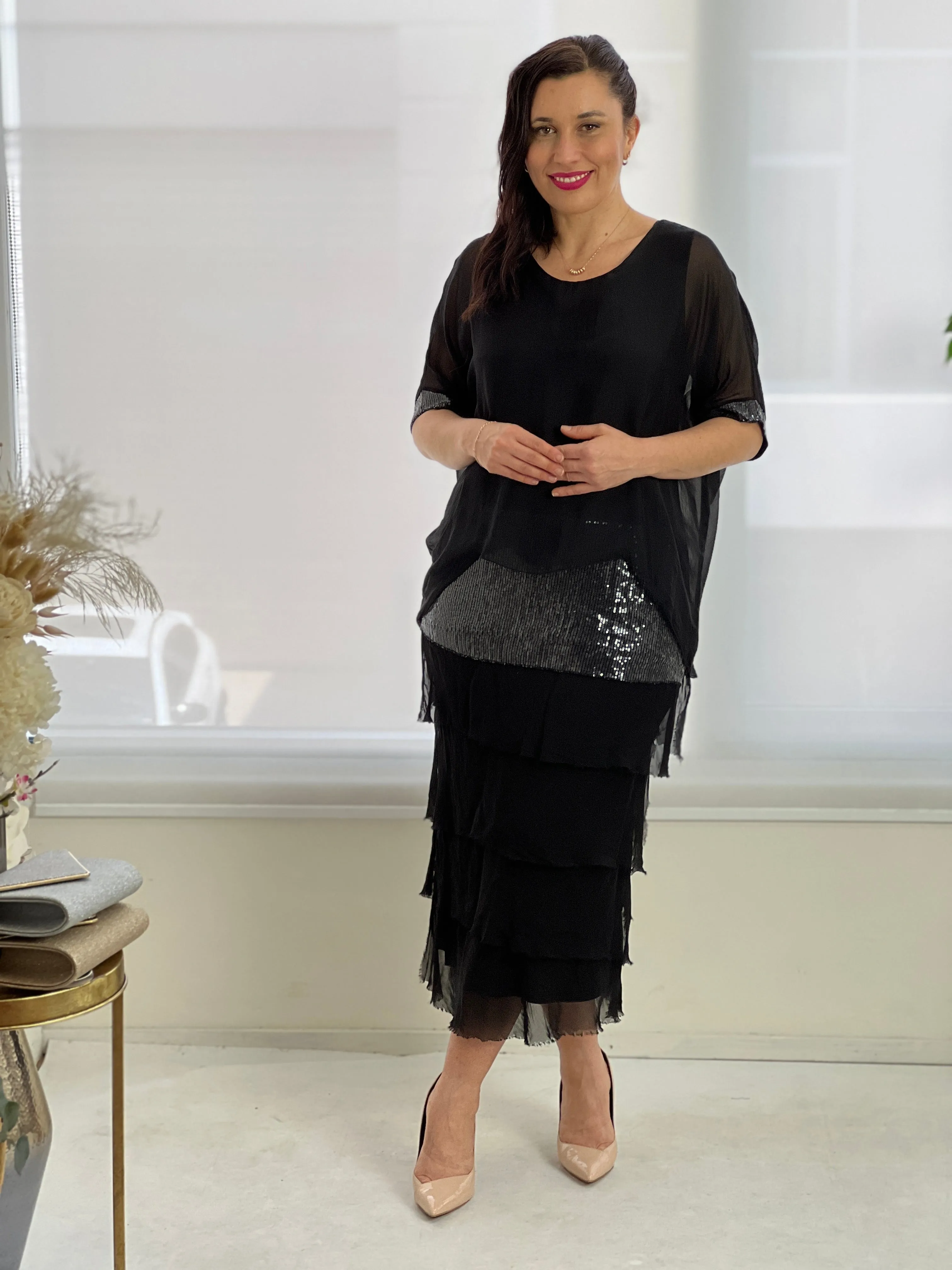 Vienna Black Silk Dress
