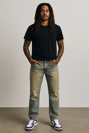 Vintage Washed Straight Leg Jeans - Faded Blue