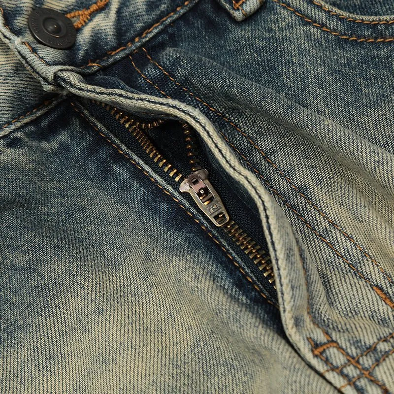 Vintage Washed Straight Leg Jeans - Faded Blue