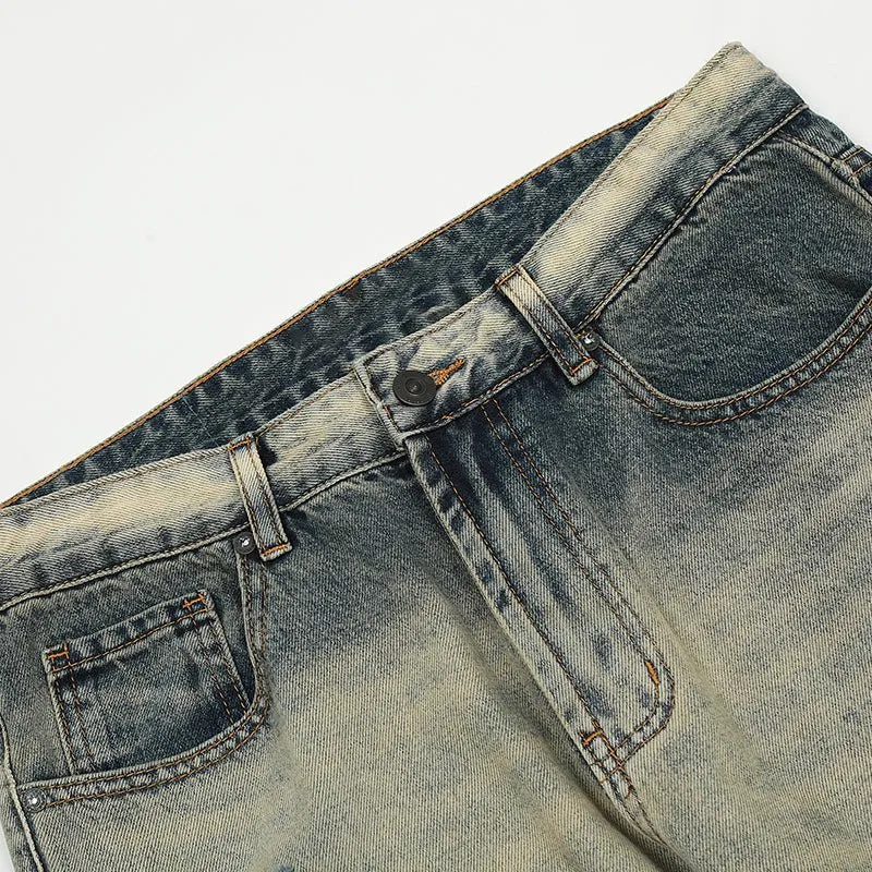 Vintage Washed Straight Leg Jeans - Faded Blue