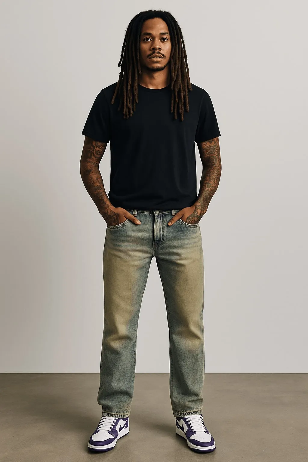 Vintage Washed Straight Leg Jeans - Faded Blue