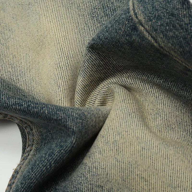 Vintage Washed Straight Leg Jeans - Faded Blue