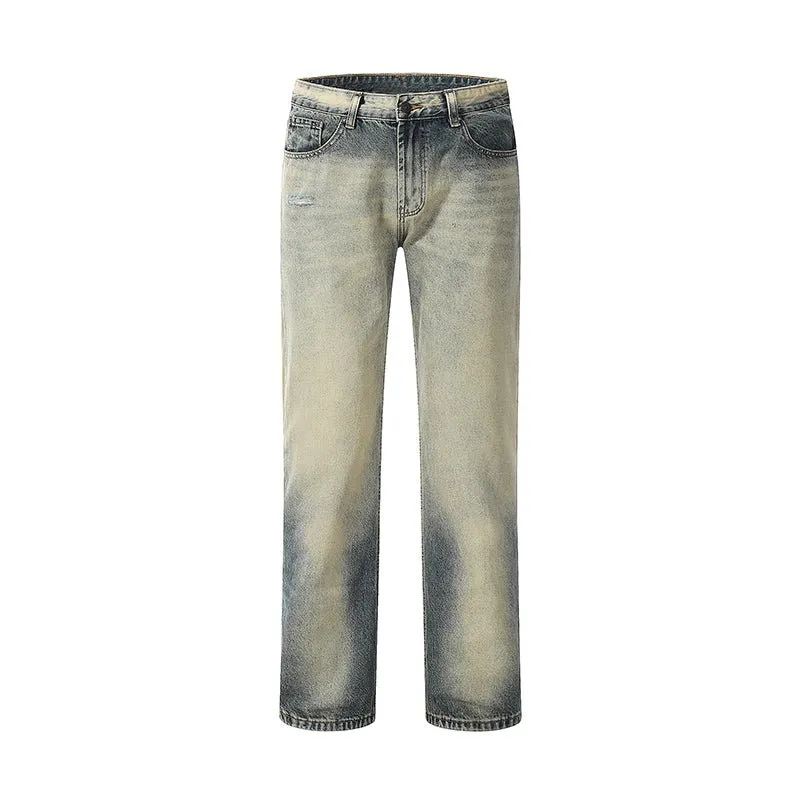 Vintage Washed Straight Leg Jeans - Faded Blue