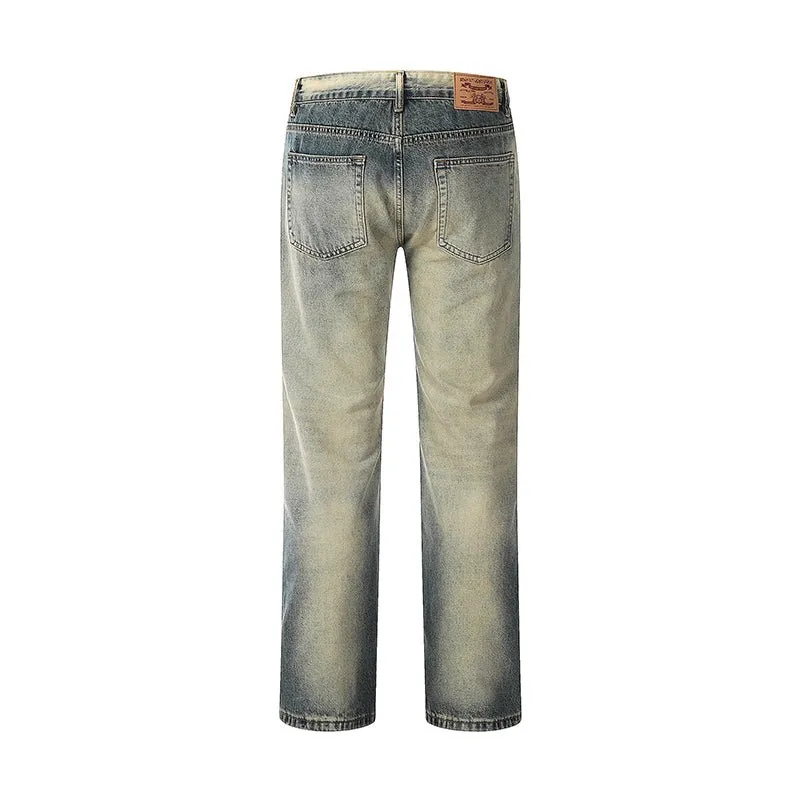 Vintage Washed Straight Leg Jeans - Faded Blue