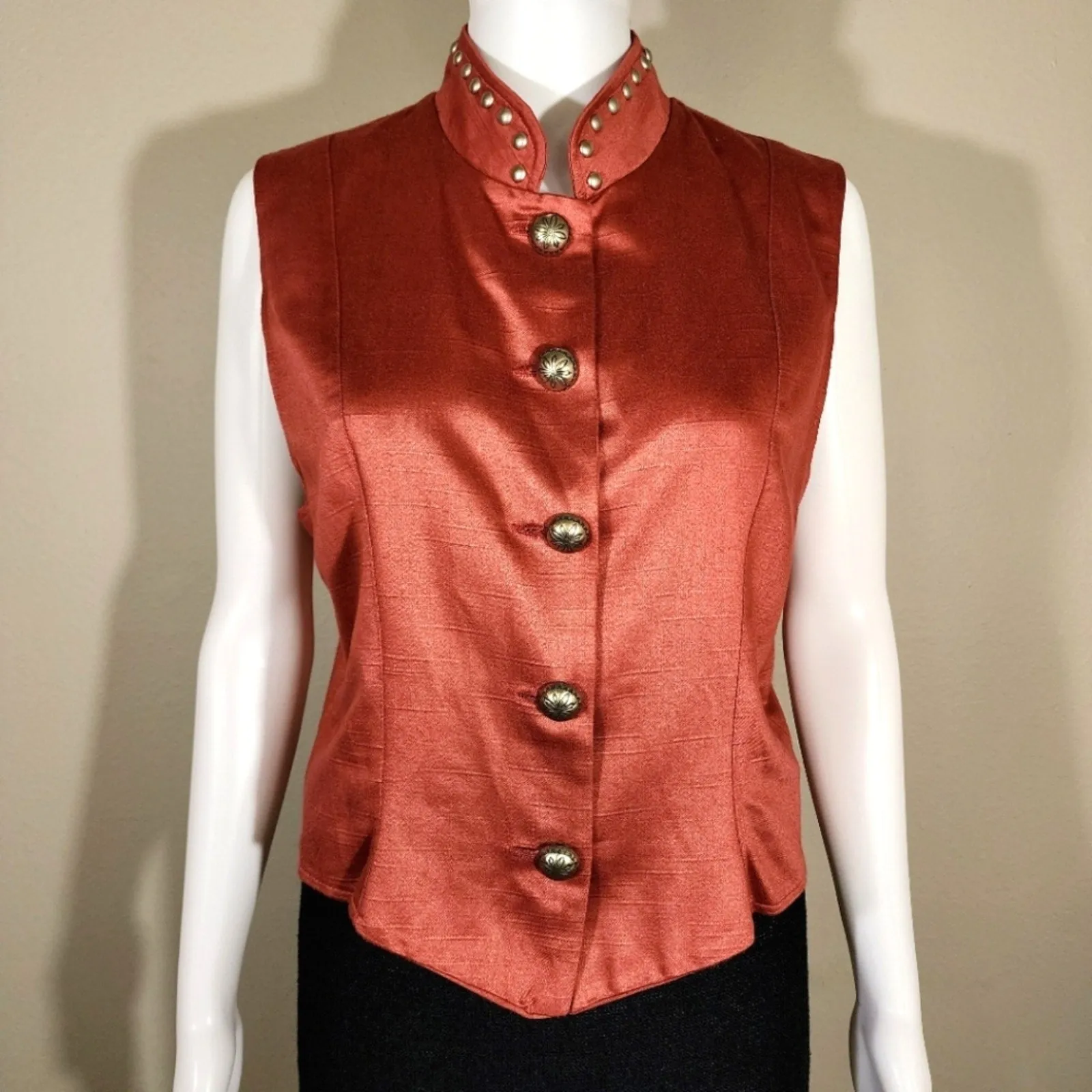 VTG New Frontier Women's Studded Collar Cotton Blend Button-Down Vest, Rodeo Western Style,  Large