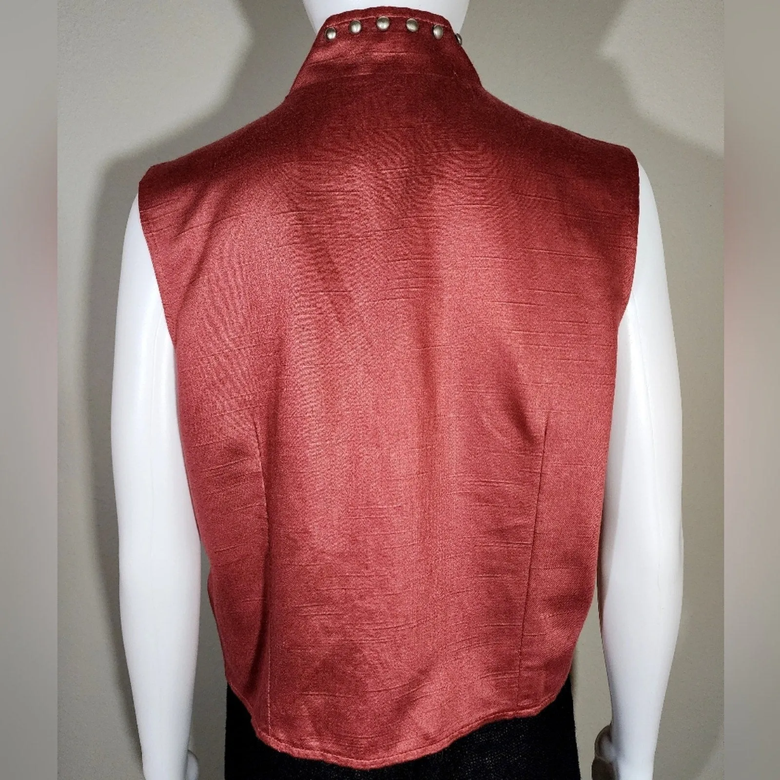 VTG New Frontier Women's Studded Collar Cotton Blend Button-Down Vest, Rodeo Western Style,  Large