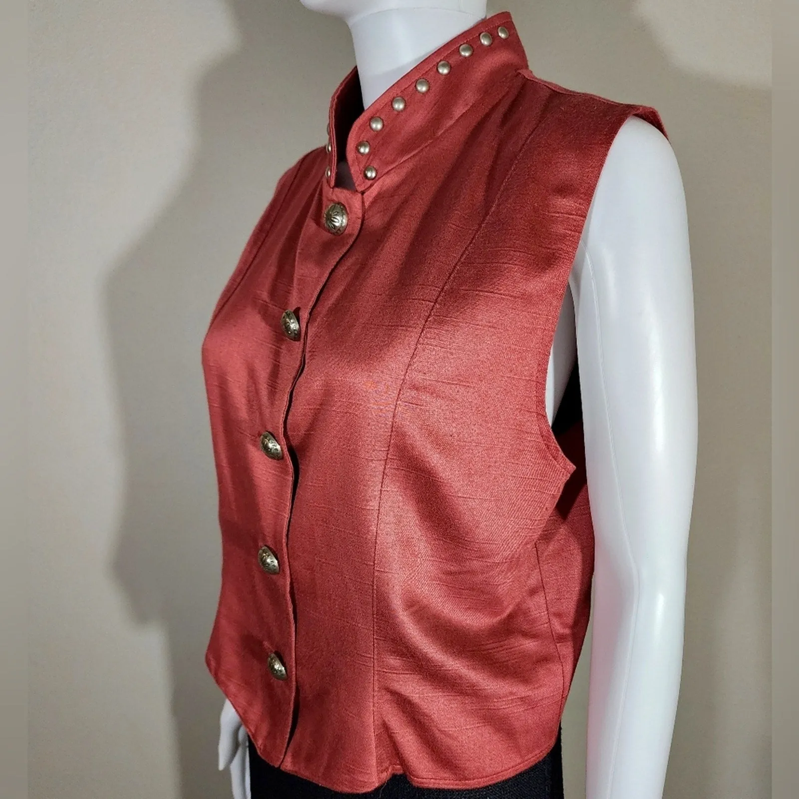 VTG New Frontier Women's Studded Collar Cotton Blend Button-Down Vest, Rodeo Western Style,  Large